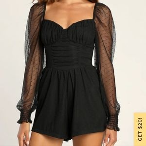 Lulus Flirty Fashionista Black Mesh Bustier Long Sleeve Romper